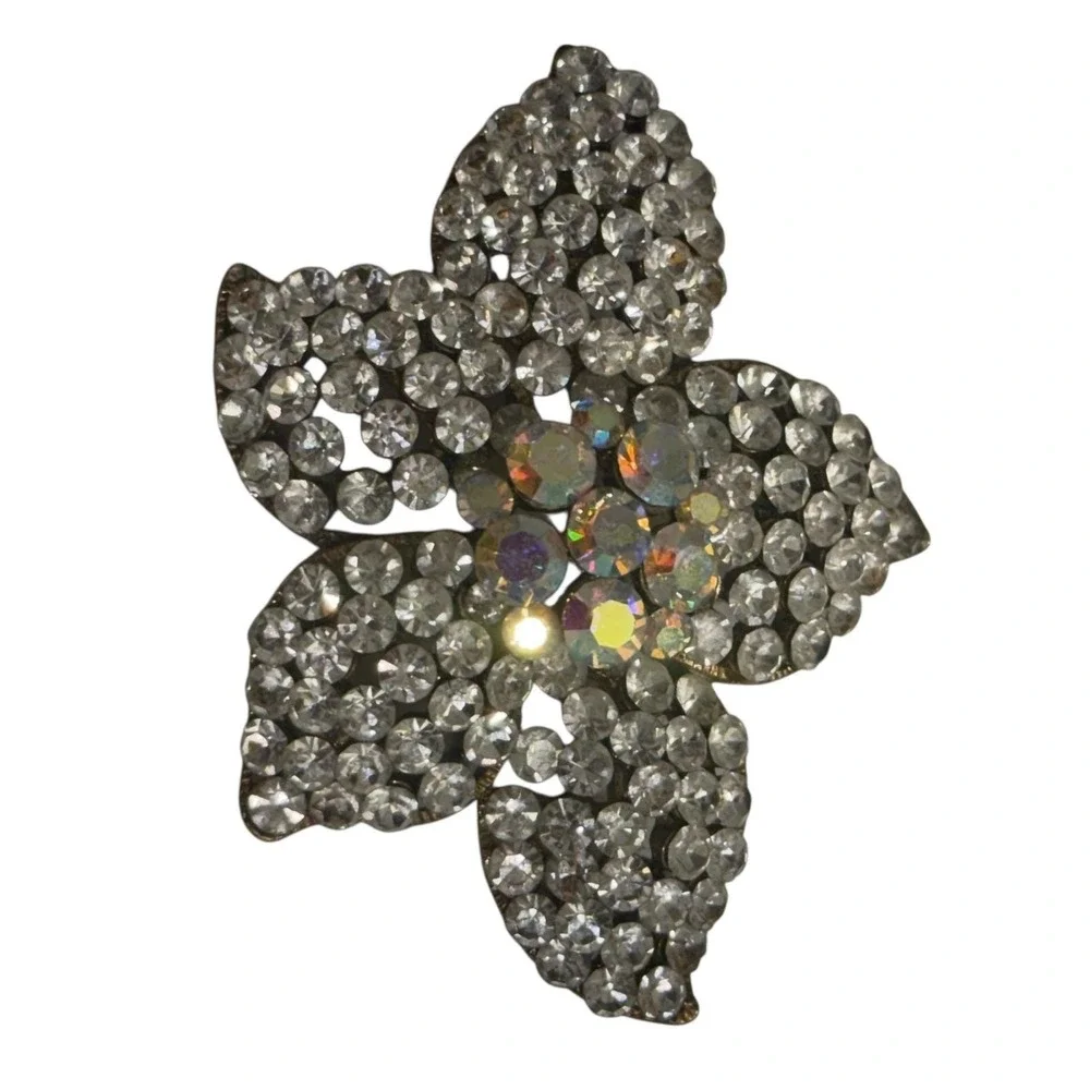Sparkling Flower Brooch Crystal Rhinestone Aurora Borealis Accents Vintage Style